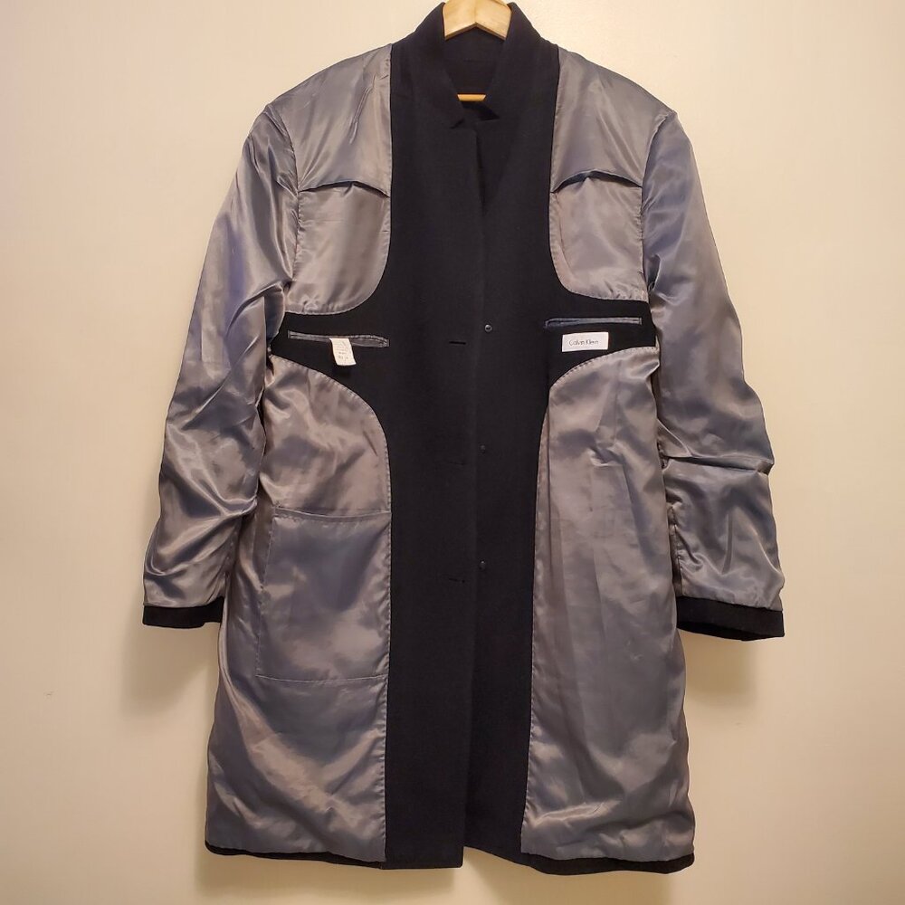 Calvin Klein Men’s Plaza Wool-Cashmere Blend Overcoat Trench Coat Black - 44L - Picture 6 of 12